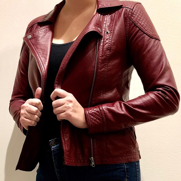 Forever 21 Jackets & Blazers - Maroon Faux Leather Jacket